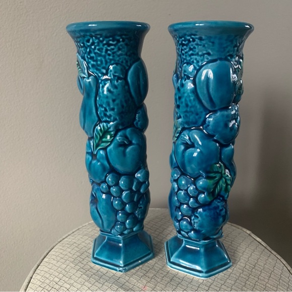 Vintage INARCO Pottery Mood Indigo Blue vases - set of two - Picture 4 of 8